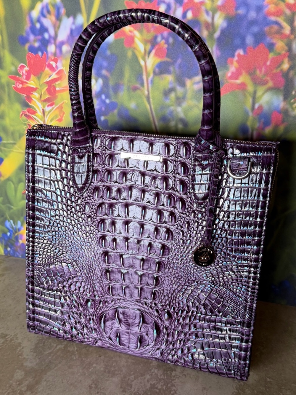 BRAHMIN Purple passion Caroline NWT PRETTY EYE PLACEMENT IRIDESCENT GLOW FIRM $ - Picture 8 of 16